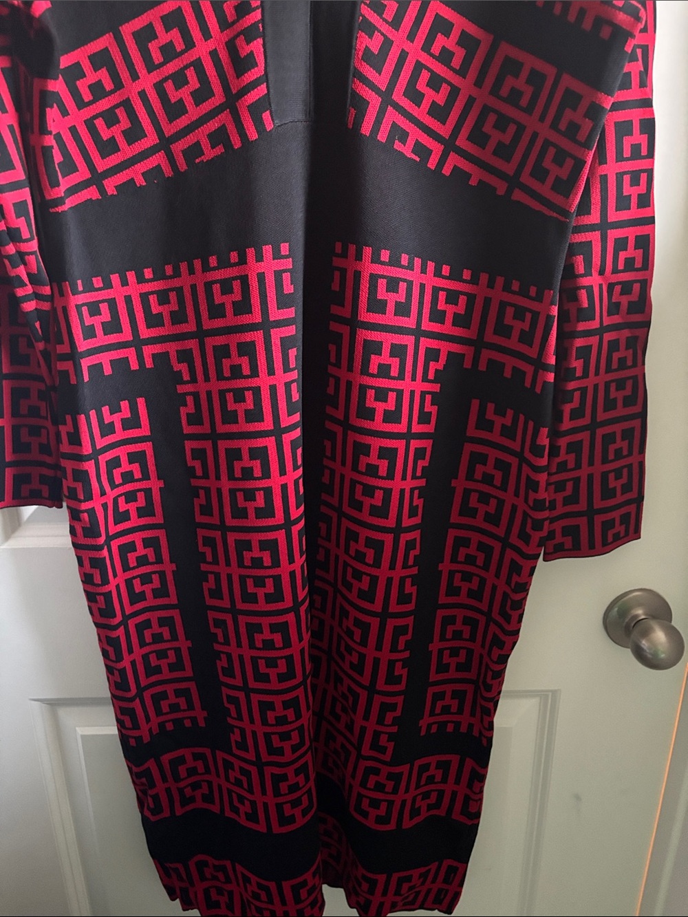 New York & Company Black and Red Long Sleeve Geometric Knit Dress - Picture 3 of 5